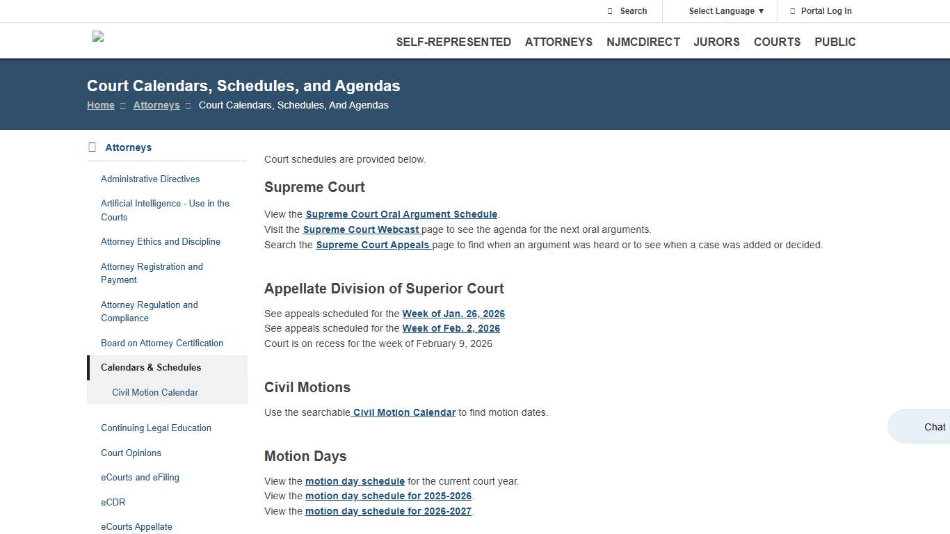 Court Calendars, Schedules, and Agendas NJ Courts